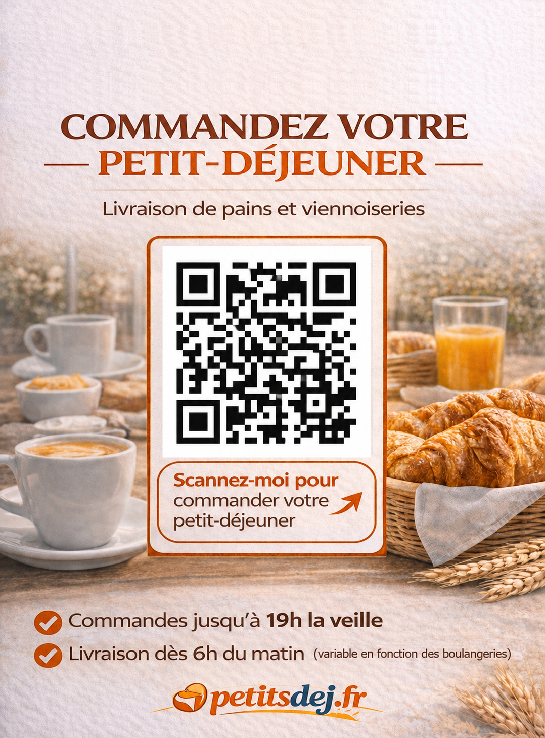Affiche plastifiee petitsdej.fr avec QR code pour les voyageurs