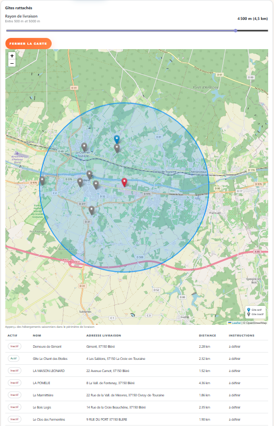 Zone de livraison petit déjeuner autour de Chenonceaux